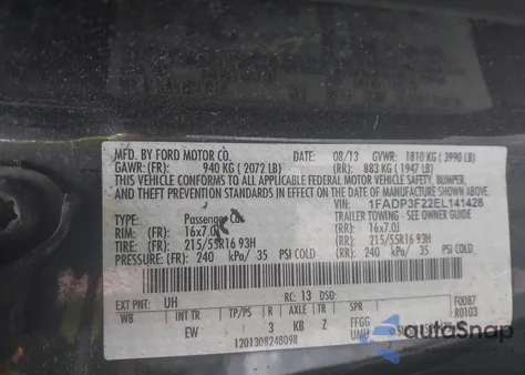 2014 Ford Focus Se z USA, uszkodzony, nr VIN 1FADP3F22EL141428